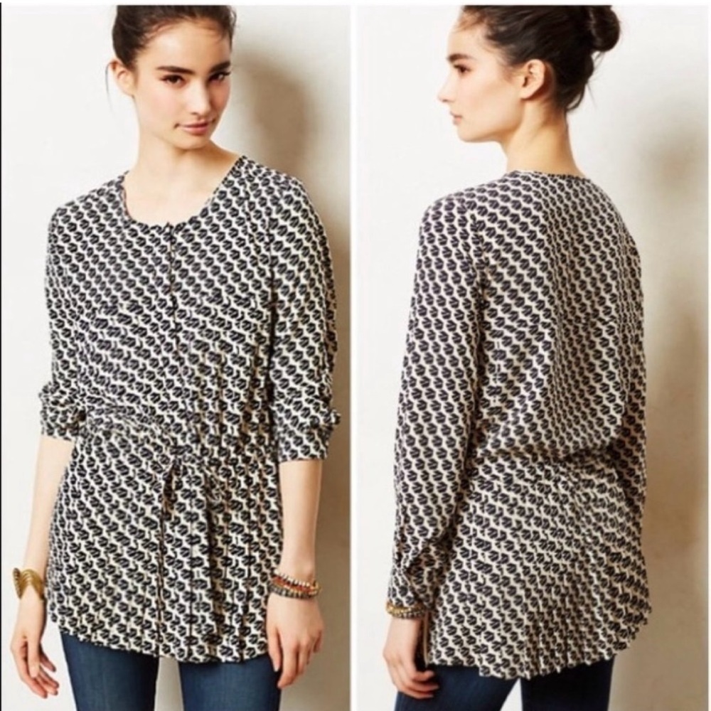 Anthropologie Maeve Women's Tunic Top Blouse Size M Geometric Drawstring Waist